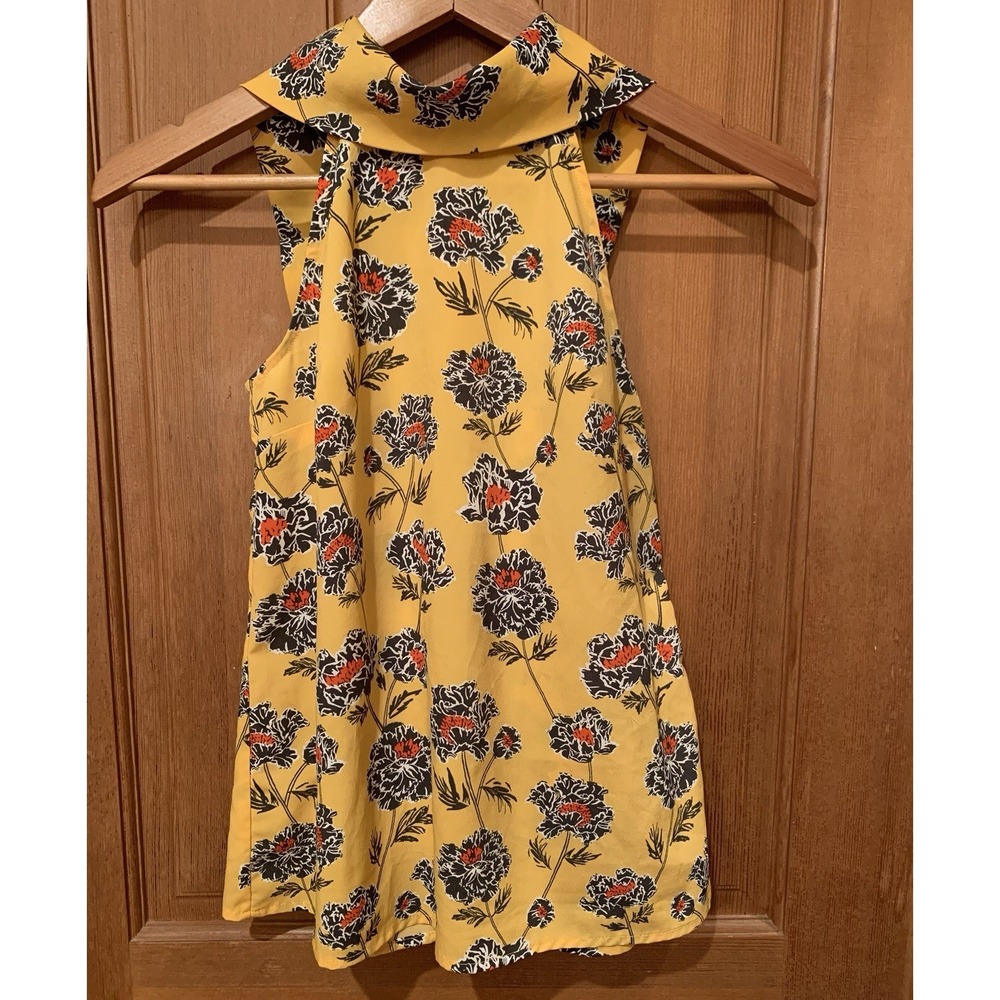 Banana Republic Top Women's Size Small Petite Yellow Floral Tunic